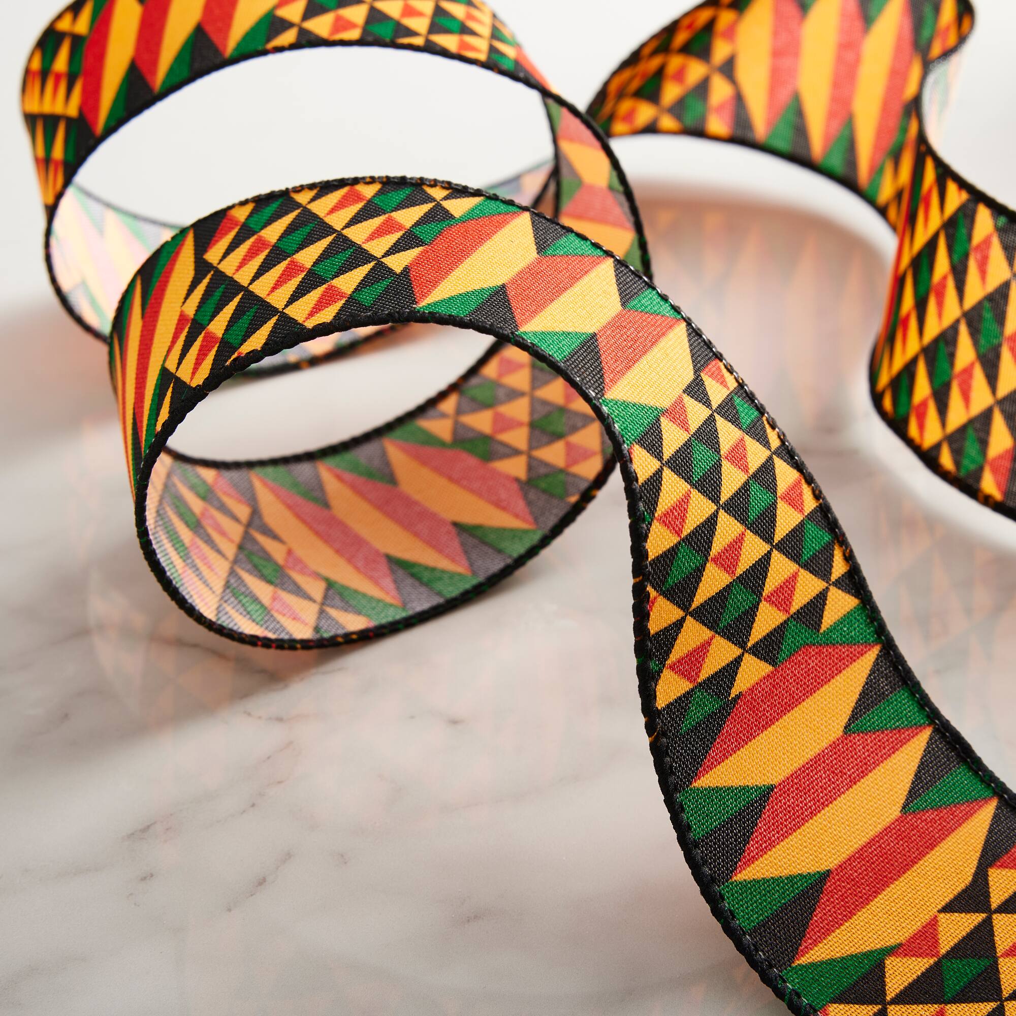 2.5" x 3yd. Faux Linen Wired Geometric Ribbon by Celebrate It™